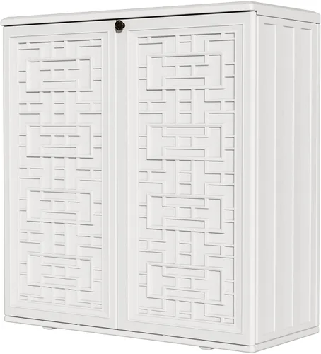 Miniatura 10 de HOMSPARK Armario de almacenamiento para interiores y exteriores con puertas y estante, caja de almacenamiento de plástico HDPE de 34 x 16 x 36 Marrón