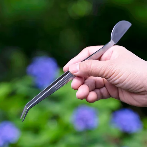 Miniatura 2 de Pinzas para bonsái de acero inoxidable con espátula de hoja de 8 pulgadas [nariz doblada] Pinzas de jardín con mango largo grande