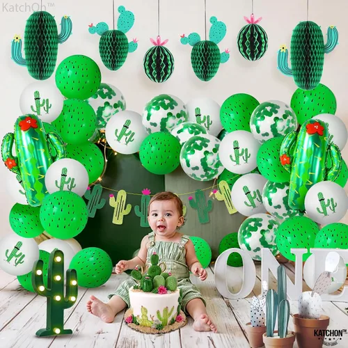 Miniatura 4 de KatchOn, Juego de decoraciones de fiesta de cactus, 30 unidades, globos de cactus, panal de abeja, pancarta de cactus Decoraciones de cumpleaños