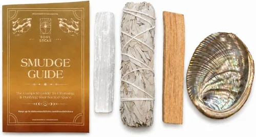 Miniatura 7 de SOUL STICKS El mini kit de manchas para principiantes incluye varita de selenita de concha de abulón 3-4 de salvia blanca y palo santo con guía