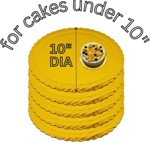 Miniatura 2 de Tablero redondo de pastel festoneado dorado de 10 pulgadas, 25 piezas