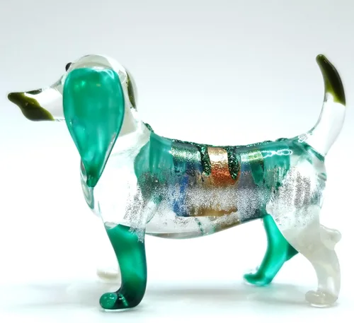 Miniatura 31 de Figuras en miniatura de perro salchicha soplado a mano, arte de animales coleccionables, regalo para decoración del hogar (4 pulgadas, azul negro)
