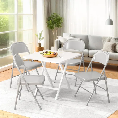 Miniatura 2 de Paquete de 4 sillas plegables, sillas plegables de metal, marco de acero con doble bisagra para oficina, boda, fiesta, patio, comedor, eventos, Gris