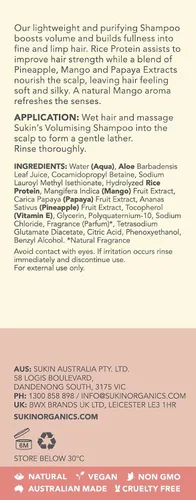 Miniatura 3 de Sukin Champú voluminizador, sin sulfato, ligero, champú fortalecedor para cabello fino, ingredientes limpios, aroma a mango, 16.91 onzas líquidas