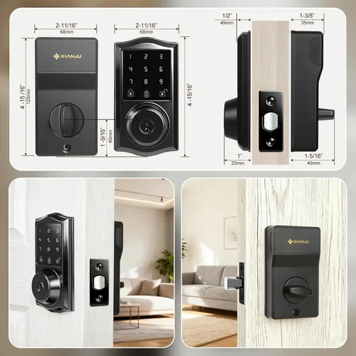 Miniatura 7 de Cerradura inteligente para puerta de entrada sin llave con control de aplicación, cerrojo electrónico de teclado con pantalla táctil con timbre