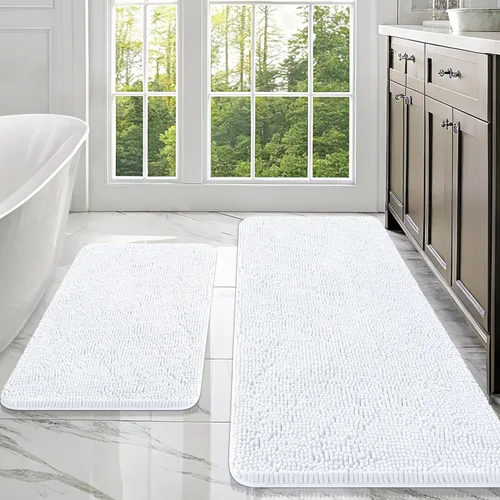 Miniatura 167 de OLANLY Juego de alfombras de baño de 2 piezas, alfombras de baño de chenilla suave y absorbente y alfombra de contorno en forma de U para inodoro