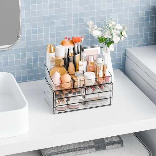 Miniatura 6 de Yieach Organizadores de maquillaje acrílico para mostrador, escritorio y tocador, paquete de 2 organizadores apilables para encimera de baño