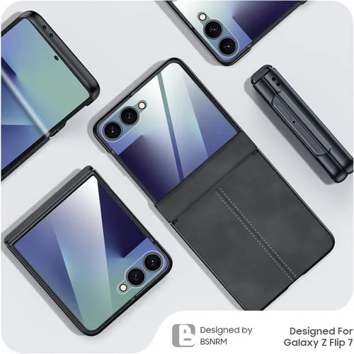 Miniatura 7 de para Samsung Galaxy Z Flip 7 Funda con protección de bisagras y protector de pantalla incorporado, funda de cuero mate de policarbonato ultradelgada