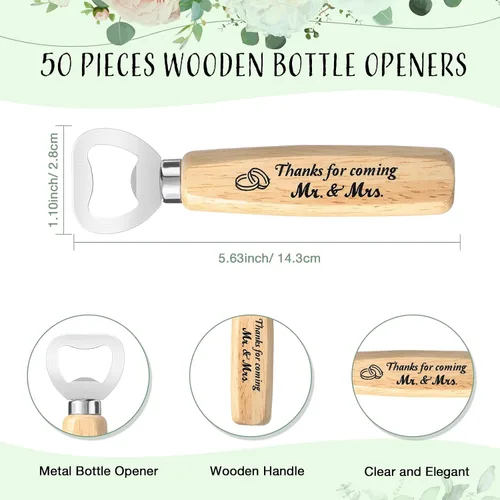 Miniatura 2 de Dandat Juego de 50 recuerdos de boda: abrebotellas, tarjetas de agradecimiento, bolsas de organza y cordel de yute para recuerdos de fiesta