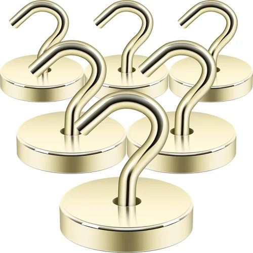 Miniatura 60 de Neosmuk Ganchos magnéticos extrafuertes con resistencia de más de 27 lbs, con imanes de tierras raras resistentes para refrigerador, crucero, Bronce