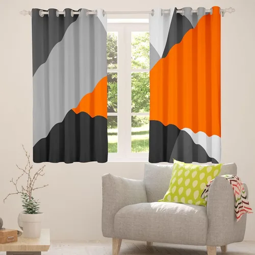 Miniatura 4 de Cortinas opacas de 38 pulgadas de ancho x 45 pulgadas de largo, cortinas opacas de triángulo geométrico naranja, negro, gris claro, cortinas