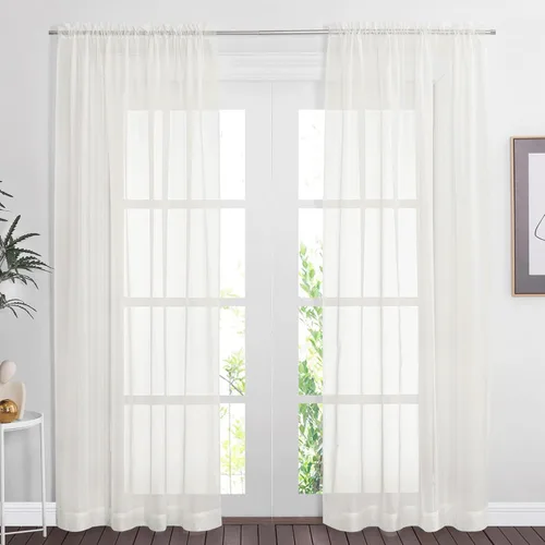 Miniatura 15 de NICETOWN Cortinas traslúcidas blancas de 63 pulgadas de largo para dormitorio, cortinas de gasa translúcida con bolsillo para barra, paneles
