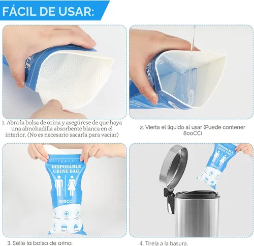 Miniatura 6 de DIBBATU Bolsa de orina desechable, 12/24 bolsas de orina para viajes para mujeres/hombres, bolsa de urinario portátil de emergencia de 27.1 fl oz