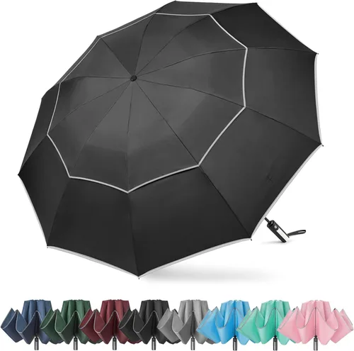 G4Free 54/62 Inch Windproof Inverted Umbrella with Reflective Stripe Large Compact Reverse Golf Umbrella for Rain 10 Ribs Double Canopy Travel