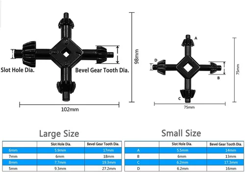 Miniatura 4 de Yakamoz Juego de 2 llaves universales de 4 vías, llave de portabrocas 4 en 1
