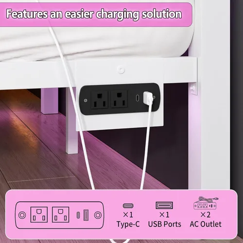 Miniatura 4 de CLIBFENG Base de cama individual con cabecera y estribo, listones de acero, base de cama LED con estación de carga USB, base de colchón