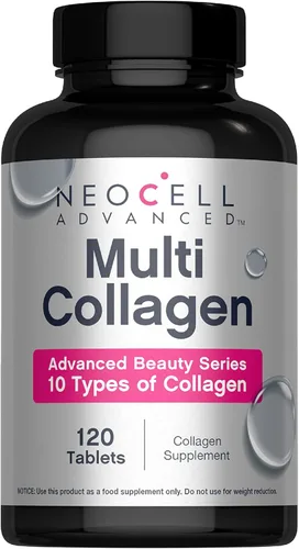 NeoCell Advanced Péptidos de colágeno múltiple | 120 tabletas | 10 tipos de colágeno | piel, cabello y uñas | suplemento de belleza | para hombres y