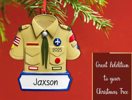 Miniatura 5 de Adorno Personalizado de Uniforme de Boy Scout para Navidad 2025 Adorno para Árbol de Navidad para Scout Masculino Recuerdo Único de Primer