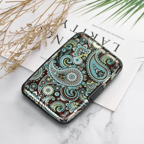 Miniatura 35 de ELFISH Mini cartera de aluminio RFID para tarjetas de crédito, funda de identificación de metal para hombres y mujeres, Happy Flower, Cartera Rfid