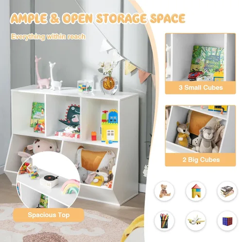 Miniatura 5 de Kids Bookshelf and Toy Organization,5 Cubby Open Wooden Playroom Organization and Storage, Toddler Bookshelf for Kid’s Room Bedroom Nursery White