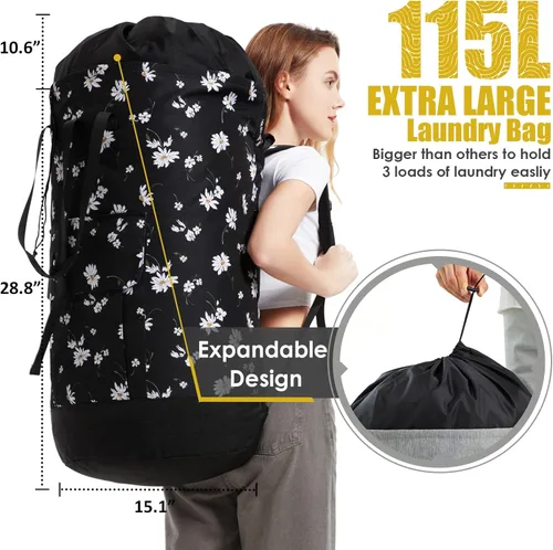 Miniatura 2 de Mochila de lavandería 115L, bolsa de lavandería extra grande y resistente con correas para el hombro, mochilas de lavandería para la universidad
