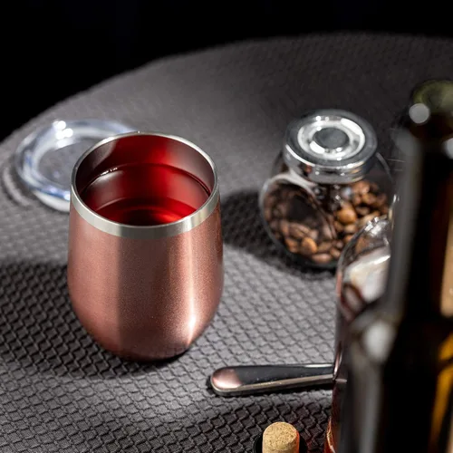 Miniatura 7 de COMOOO Vaso de vino de acero inoxidable de color oro rosa a granel con tapa y pajita, 12 onzas, vaso de viaje con aislamiento al vacío de doble