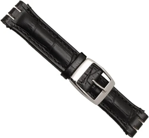 Miniatura 2 de Correa de reloj de hebilla de acero inoxidable de cuero de vaca de grano de cocodrilo para Swatch