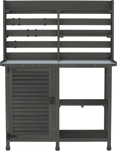 Miniatura 7 de GDLF Mesa de banco para macetas, banco de trabajo grande para jardín, al aire libre, estación de trabajo de mesa de metal con estante de gabinete
