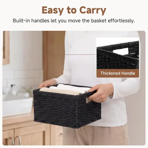 Miniatura 3 de StorageWorks Cesta de mimbre con asa, cestas de almacenamiento de mimbre para organizar, cestas de almacenamiento decorativas para estantes, cuerda