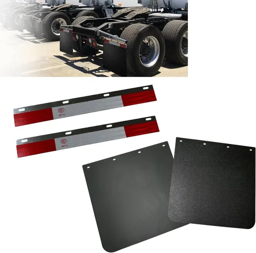 Miniatura 2 de BST BSSP Par de aletas de fango de polímero negro de 24 "x 24" con tiras reflectoras de 24 "* 3" cinta reflectante para remolque de camión