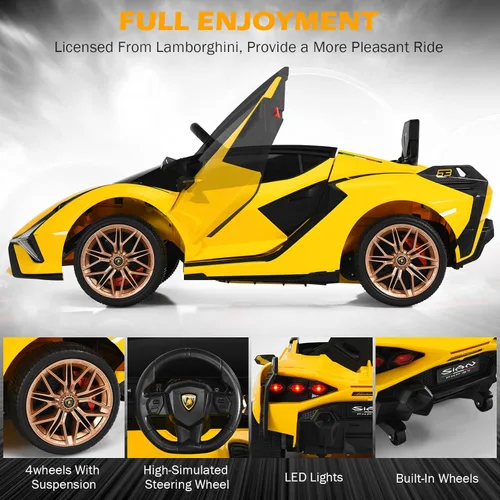 Miniatura 5 de INFANS Lamborghini Sian - Auto de paseo para niños con licencia de 12 V, con control remoto para padres, suspensión de resorte, reproductor de MP3