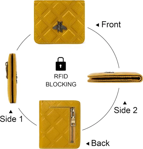 Miniatura 5 de Repterbo Billetera para mujer, con bloqueo RFID, pequeña, compacta, plegable, de piel auténtica, con bolsillo, mini carteras para mujeres