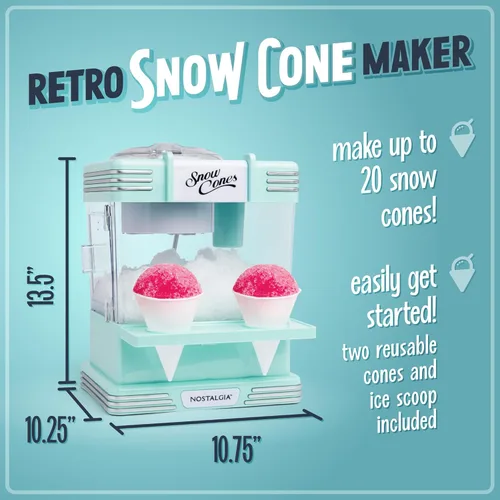 Miniatura 2 de Nostalgia Máquina de Hielo Raspado de Cono de Nieve - Máquina Retro de Mesa de Granizado que Hace 20 Golosinas Heladas - Incluye 2 Vasos de Plástico
