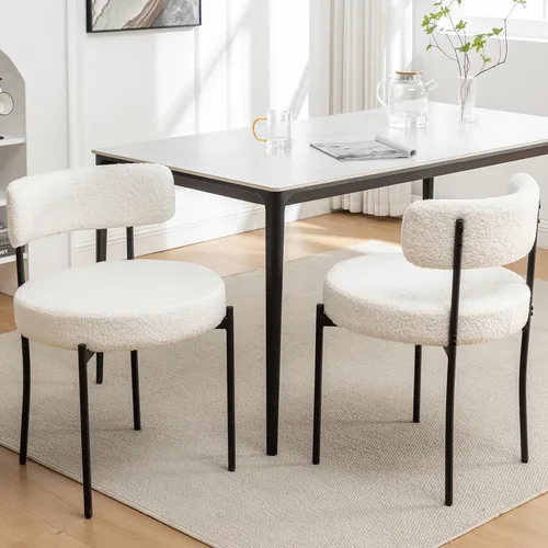 Miniatura 9 de Boucle - Juego de 2 sillas de comedor modernas de mediados de siglo con patas de metal, sillas de cocina tapizadas para comedor, cocina (beige)