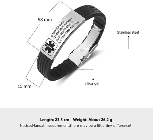 Miniatura 2 de Pulsera personalizada de silicona, pulsera médica deportiva de identificación de emergencia para hombres, mujeres y niños, grabado gratuito