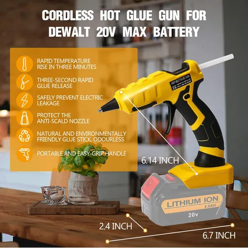 Miniatura 5 de Pistola de pegamento caliente inalámbrica para DeWalt, pistola de pegamento de mano compatible con batería de iones de litio DeWalt de 18/20 V