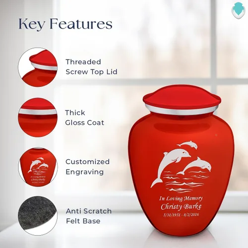Miniatura 2 de Geturns Embrace - Urnas de cremación personalizadas de delfines para cenizas humanas, urna funeraria grande de color rojo brillante para mujeres
