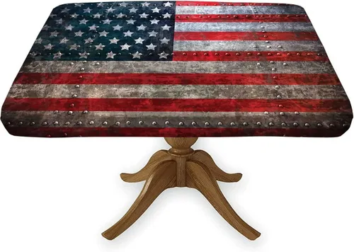 Miniatura 18 de Mantel cuadrado ajustable con bandera americana, 4 de julio, Día de la Independencia, manteles de madera con borde elástico, resistente a
