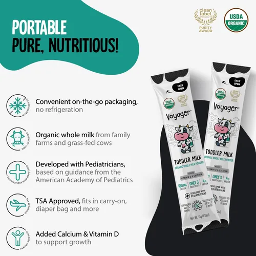Miniatura 3 de Leche para niños en movimiento Voyager, leche entera en polvo estante USDA Orgánica, ideal para viajes, sin refrigeración, sin gluten, sin