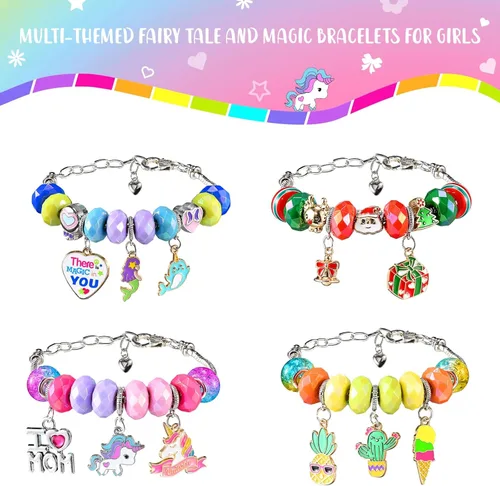 Miniatura 3 de BDBKYWY Kit de fabricación de pulseras con dijes para niñas, suministros de joyería de unicornio para niños, juego de manualidades de bricolaje