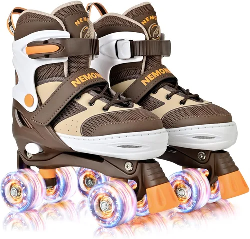 Miniatura 16 de NEMONE - Patines de sirena con ruedas iluminadas y 4 tamaños ajustables para niñas, azul y morado, para niños pequeños, para principiantes, de C