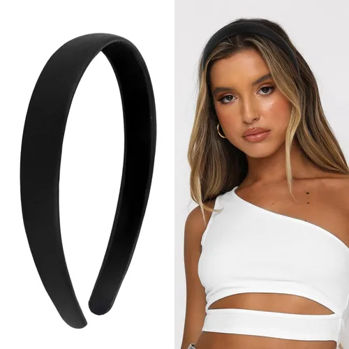 Wecoe Diademas negras para mujeres de 0.78 pulgadas, estrecha diadema de piel sintética para mujeres y niñas, diadema fina antideslizante a la moda,