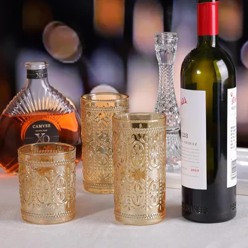 Miniatura 4 de abrwyy Juego de cristalería ámbar de 4 vasos vintage para beber, vasos de vidrio resistentes de 12 oz ámbar, vaso Old Fashioned, juego de vasos
