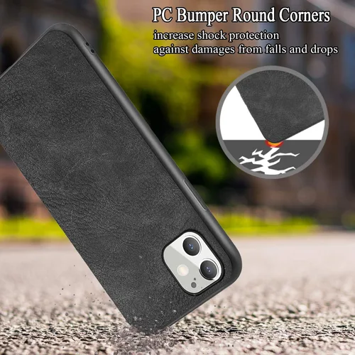 Miniatura 6 de Funda para iPhone 11, delgada de piel sintética vintage a prueba de golpes, ligera, de alta calidad, suave, TPU, carcasa protectora híbrida de PC