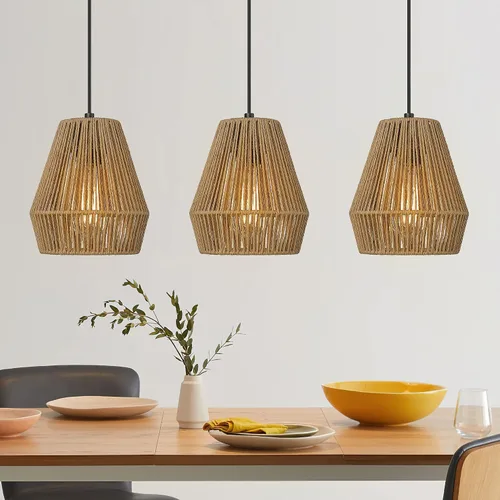 Miniatura 8 de ELYONA Paquete de 3 luces colgantes tejidas, lámpara colgante bohemia moderna de 7 pulgadas con pantalla de ratán tejida a mano, accesorios de luz