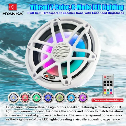 Miniatura 3 de H YANKA MC-65B - Altavoces marinos 6.5 - 750 W 2 vías IP67 impermeable sistema estéreo marino con luz LED azul, sonido de rango completo, altavoces