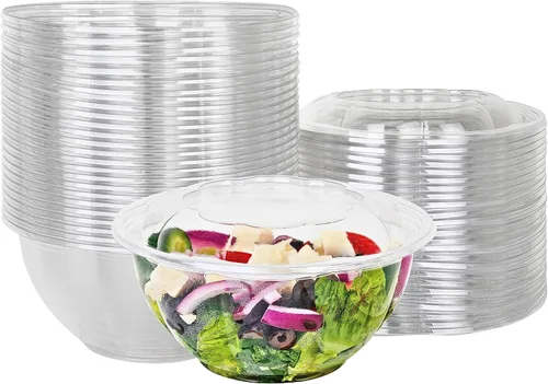Miniatura 6 de Green Direct Recipientes de ensalada de 18 onzas con tapas, paquete de 25, cuencos de plástico transparente para almuerzo, servir y mezclar
