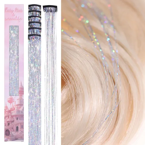 Miniatura 47 de Wennalife 12 piezas de extensiones de cabello azul con clip, extensiones de cabello con clip de colores para niños, pinzas de cabello arcoíris