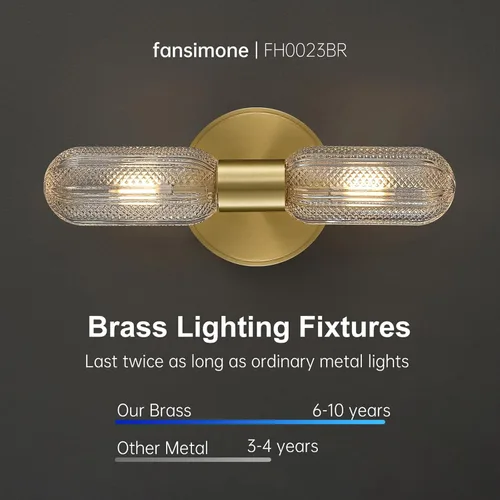 Miniatura 3 de Apliques de pared de latón cepillado, apliques de vidrio doble moleteado de 12.3 pulgadas, aplique dorado de 2 luces, luces de pared para sala