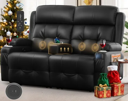 Miniatura 25 de Sofá reclinable de dos plazas, sofá reclinable de masaje de gran capacidad, silla de dos plazas para RV con espacio de almacenamiento, portavasos